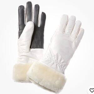UGG Black and White Gloves with Cream Fur Trim
